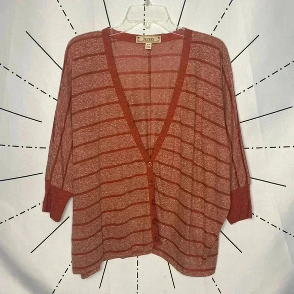 Decree Red Striped Dolman Boho Lightweight Cardigan Top - Picture 2 of 7